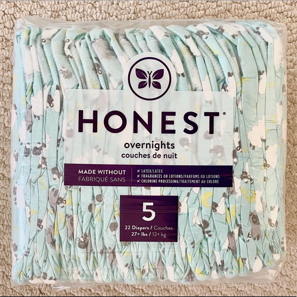Honest Organic Overnight Size 5 Diapers, 66 Count